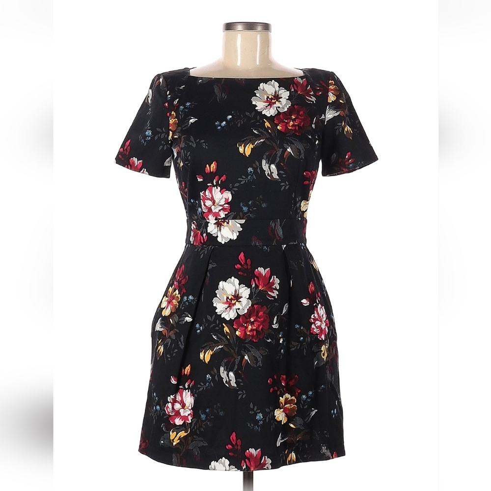 French Connection Black Floral Square-Neck Mini Dress